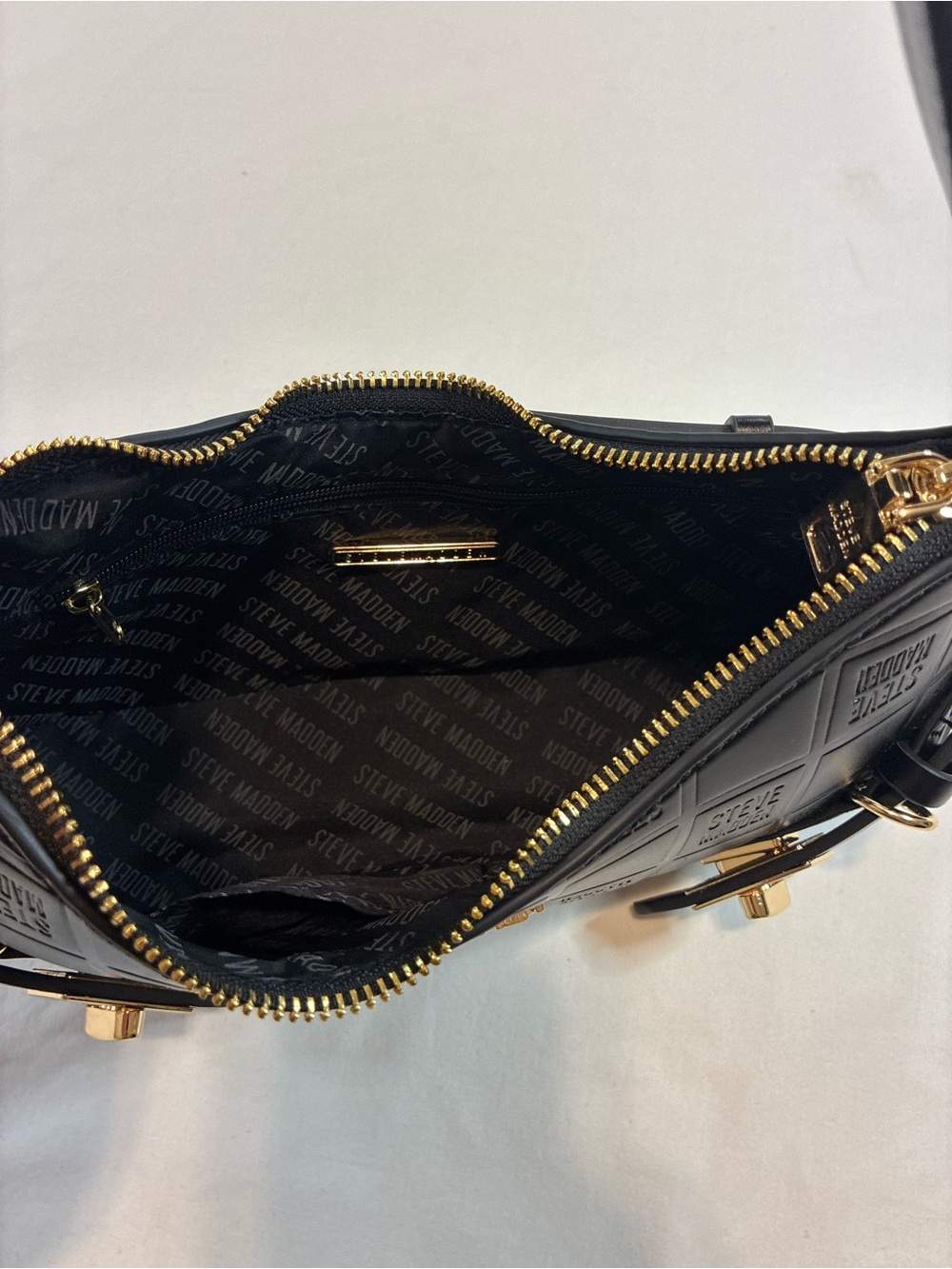 Steve Madden Black Quilted Mini Shoulder Bag with Gold Accents - Picture 7 of 11